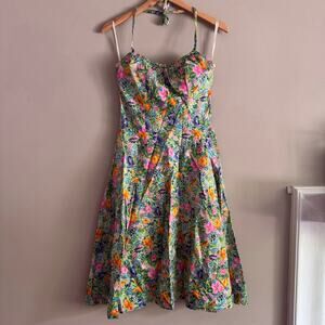 Floral Halter Tie Mini Dress - Multicolor Garden Print